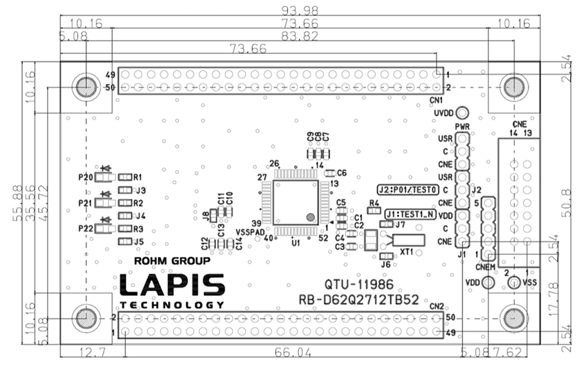 Mechanical Drawing - ROHM Semiconductor RB-D62Q2712TB52 Reference Board